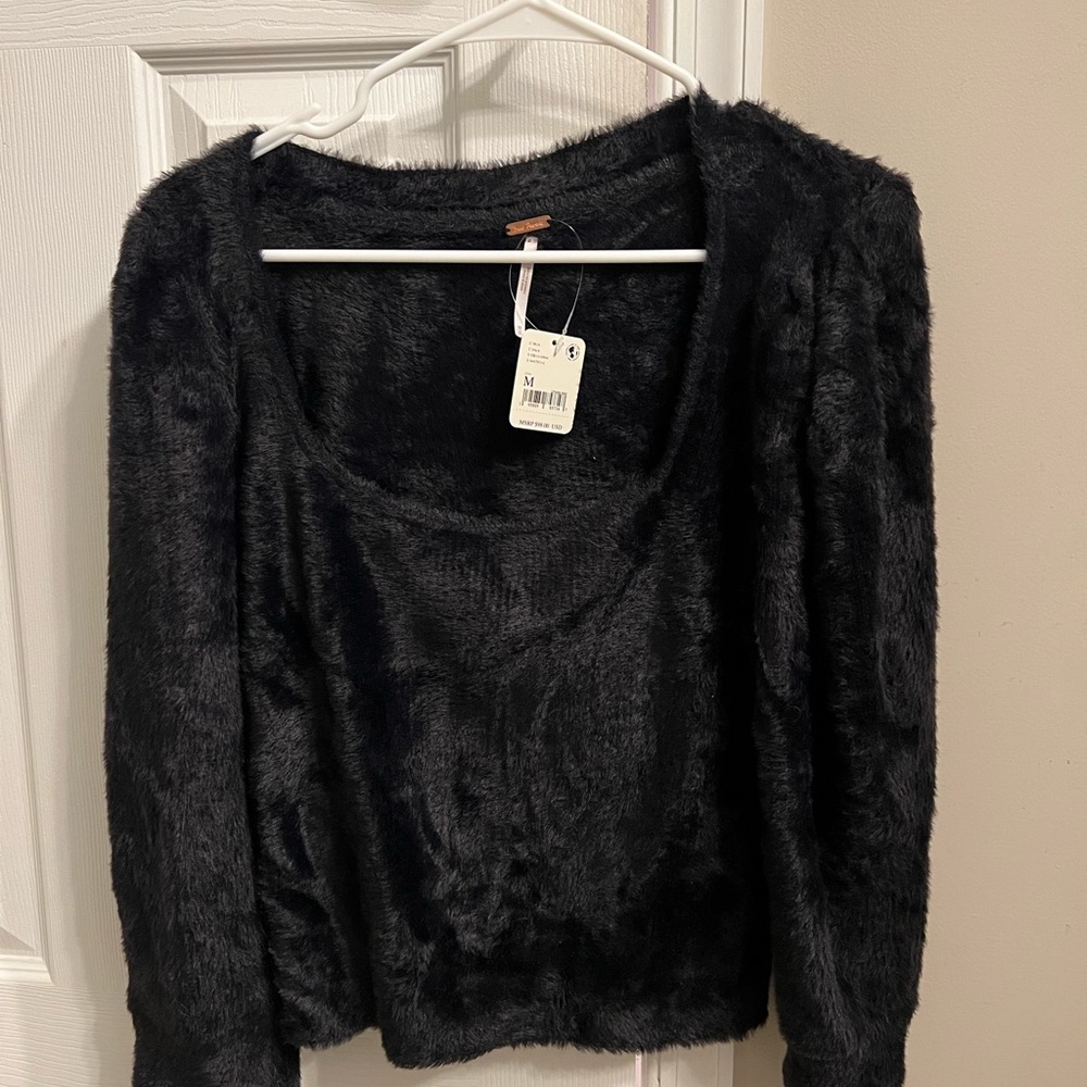 Free People New with tag Black fuzzy Sweater